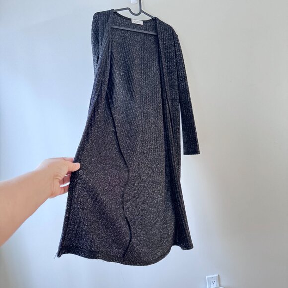 Accent Black Shimmer Metallic Cardigan | Size L | 42” Long - Picture 2 of 7
